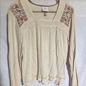 Knox Rose Cream Embroidered Long-Sleeve Blouse